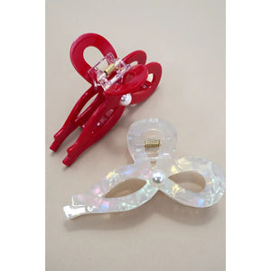 Linear Bow Pearl Hair Claw Clips