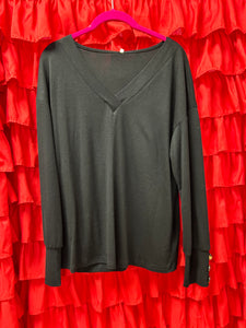 Black Simple Top with Button On sleeve