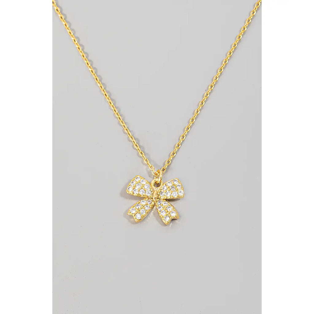 Pave Ribbon Bow Pendant Necklace
