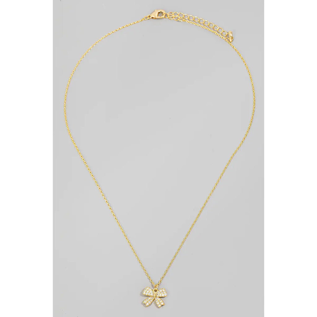 Pave Ribbon Bow Pendant Necklace