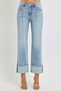 HIGH RISE ANKLE STRAIGHT WIDE CUFFED JEANS-risen brand