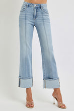 HIGH RISE ANKLE STRAIGHT WIDE CUFFED JEANS-risen brand