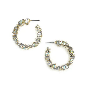 Baguette Stone Bead Wreath Hoop Post Earrings