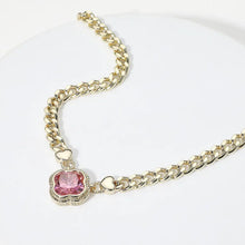 Pink 14K Gold Plated Cz Quatrefoil Pendant Pointed Chain Necklace