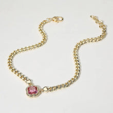 Pink 14K Gold Plated Cz Quatrefoil Pendant Pointed Chain Necklace