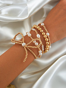 Bow Knot Pearl Beaded Multi Layered Bracelet Set