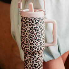 Brown Leopard Metal Tumbler with Lid Handle
