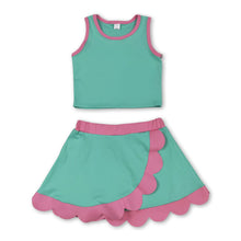 Preorder Sleeveless Mint Pink Scallop Kids Girls Active Wear Set