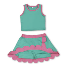 Preorder Sleeveless Mint Pink Scallop Kids Girls Active Wear Set