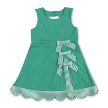 Preorder Scallop Plaid Bow Green Kids Girls Summer Athletic Dress