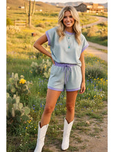 Mint/lilac Striped Knit Top and Shorts Lounge Set