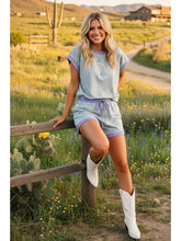 Mint/lilac Striped Knit Top and Shorts Lounge Set