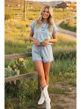 Mint/lilac Striped Knit Top and Shorts Lounge Set