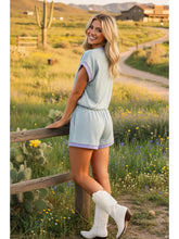 Mint/lilac Striped Knit Top and Shorts Lounge Set