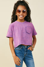 Purple Girls Washed Raw Edge Detail Pocket T Shirt