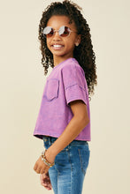 Purple Girls Washed Raw Edge Detail Pocket T Shirt