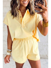 Preorder. Yellow Loose Polo Tee Elastic Waist 2pcs Short Set