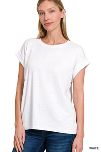 COTTON MODAL SLUB ROLLED SLEEVE TEE