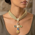 Cross Charm Mesh Statement Necklace multi color cross