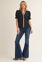 Black Contrast Accent Crinkled Solid Top