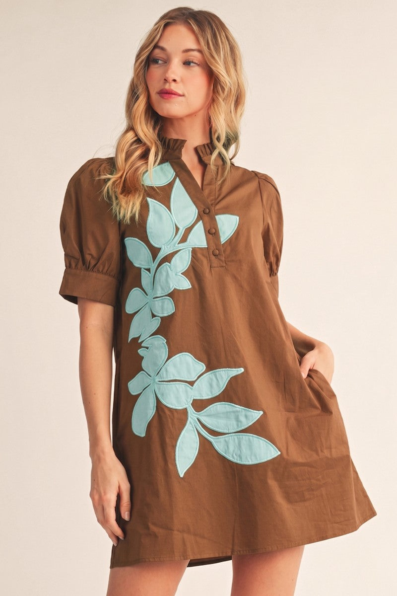 brown applique dress Brown/blue Embroidered Accent Embroidered Applique Acce – Hopes Chest Bust (flat) 40cm