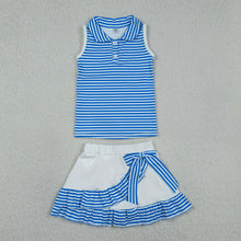 Preorder! Girls Blue Stripes Shirts Skorts Yoga Active Clothes Sets