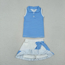 Preorder! Girls Blue Stripes Shirts Skorts Yoga Active Clothes Sets