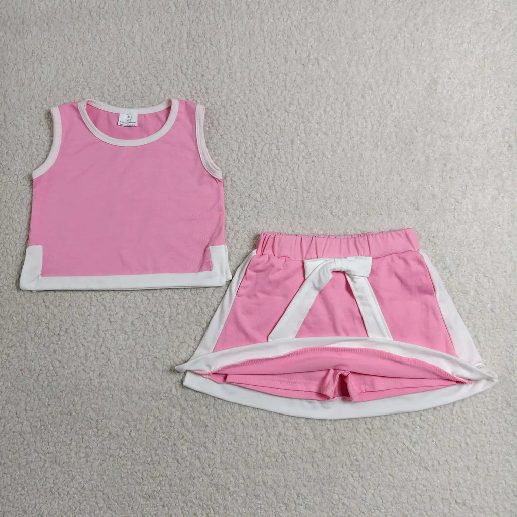 Pink Cotton Shirt Skorts Bow Shorts Sets