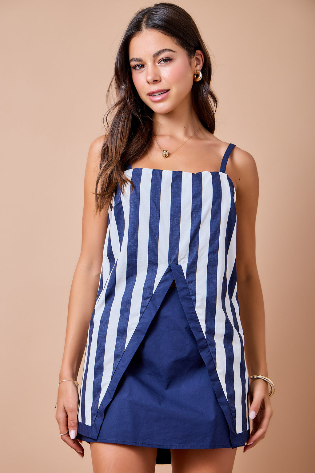 Striped cami top split open  front with skort-game day outfit