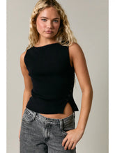 Boat Neck Button Down Sleeveless Top