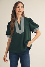 Hunter green Stripe Contrast Accent Solid Top