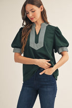 Hunter green Stripe Contrast Accent Solid Top