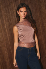 Mocha Lace Detail Sleeveless Top-beautiful