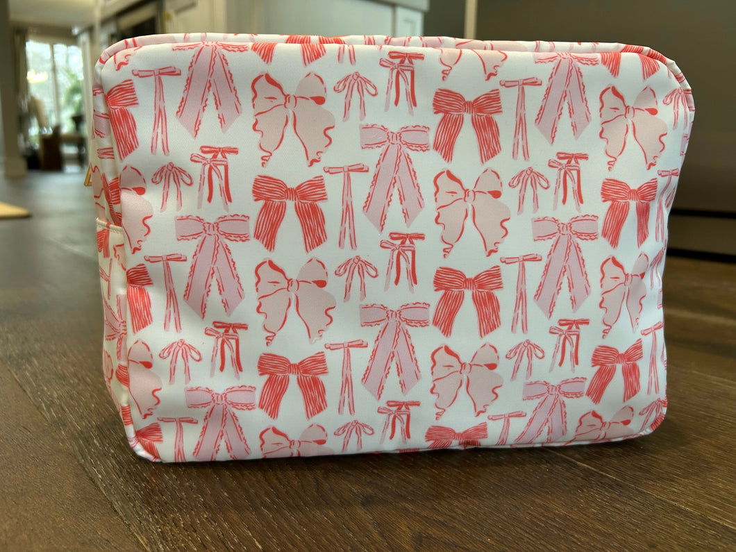 Pink/coral Bow Nylon large size make up bag