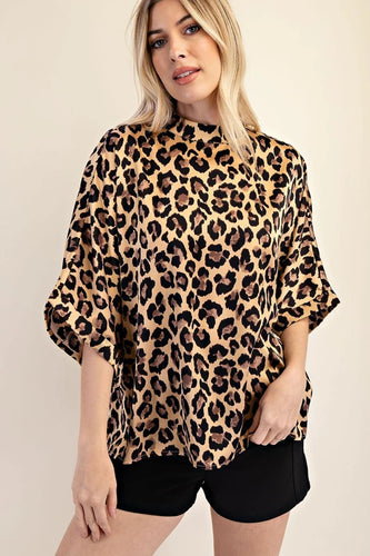 Leopard Mock Neck Oversize Top
