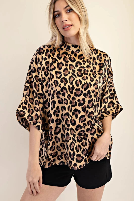 Leopard Mock Neck Oversize Top