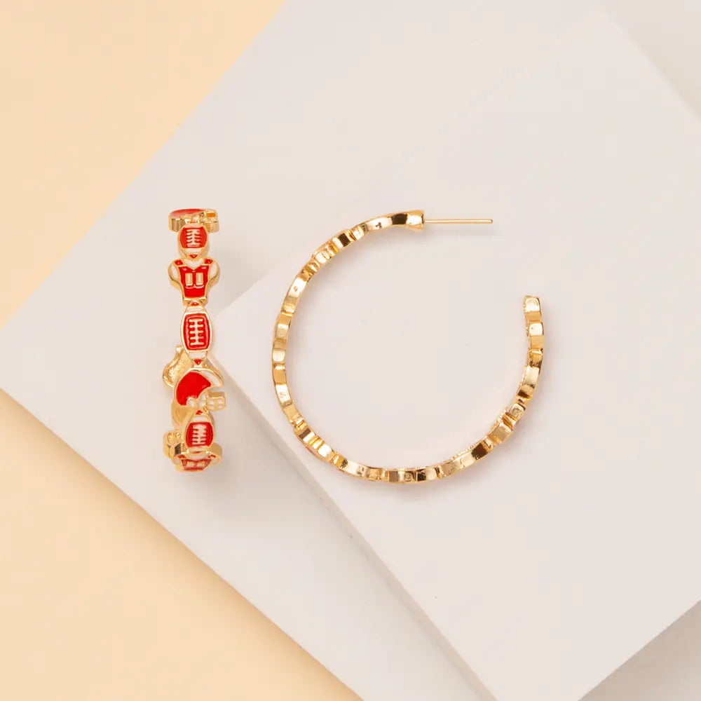 Game Day Enamel Football Open Hoop Earrings