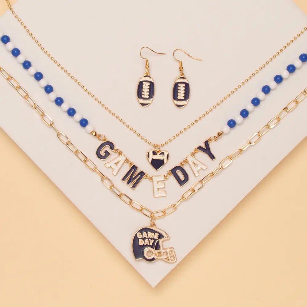 Game Day Football Heart Necklace Earring Set