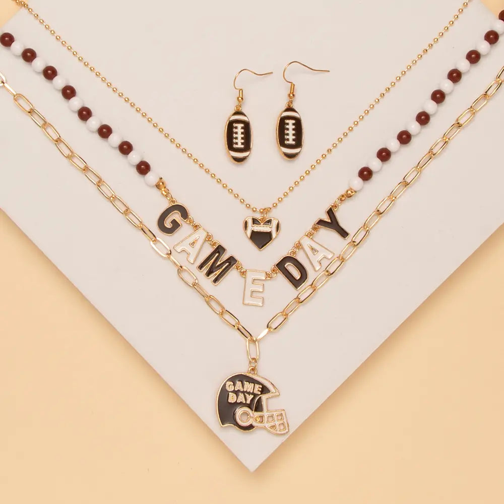 Game Day Football Heart Necklace Earring Set