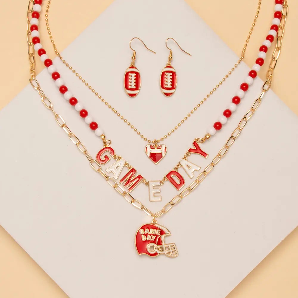 Game Day Football Heart Necklace Earring Set
