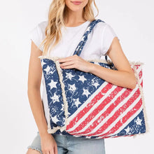 American Flag Pattern Fringe Tote Bag