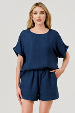 Kick-Off 2 Pc Game Day Top and Shorts Set Navy Linen Look
