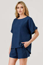 Kick-Off 2 Pc Game Day Top and Shorts Set Navy Linen Look