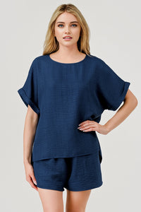 Kick-Off 2 Pc Game Day Top and Shorts Set Navy Linen Look
