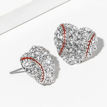 Baseball Crystal Pave Heart Stud Earrings