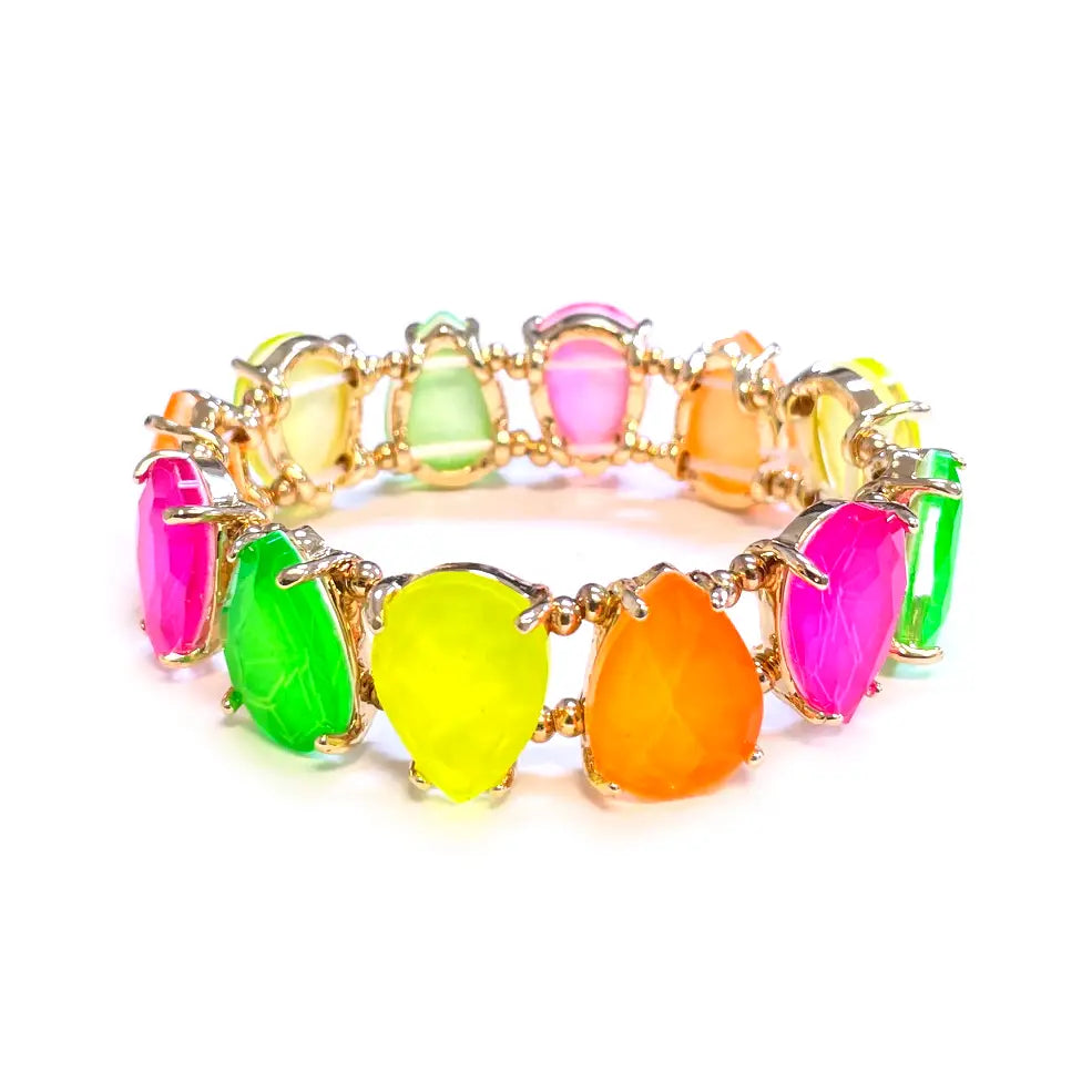 Neon colors Neon Teardrop Glass Crystal Bead Linked Stretch Bracelet-best seller