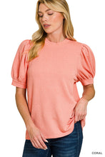 Raised Rib Puff Sleeve Top great fit beautiful  colors