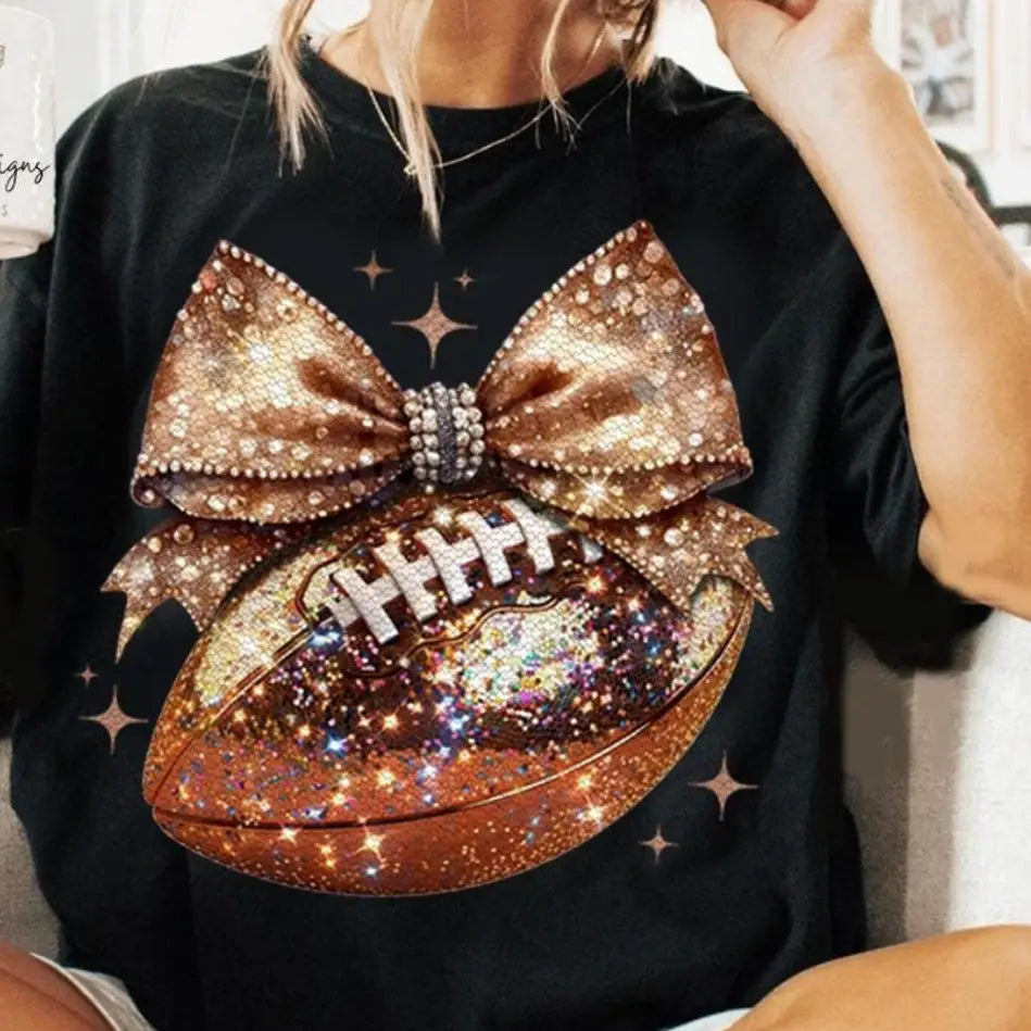Faux Glitter Coquette Football Short Sleeve Shirt