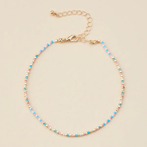 Multi color blue and pink white Seed Beaded Basic Anklet