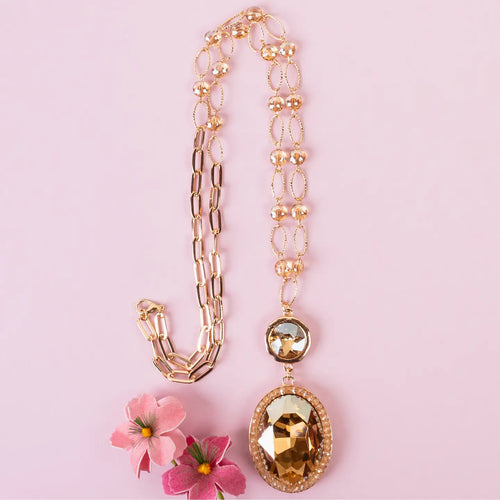 Gold Crystal Pendant Necklace